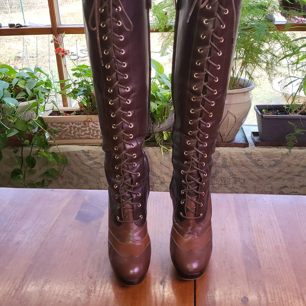 Bally Leather Platform Lace-Up Over the Knee Boots 7.5 - Picture 13 of 14